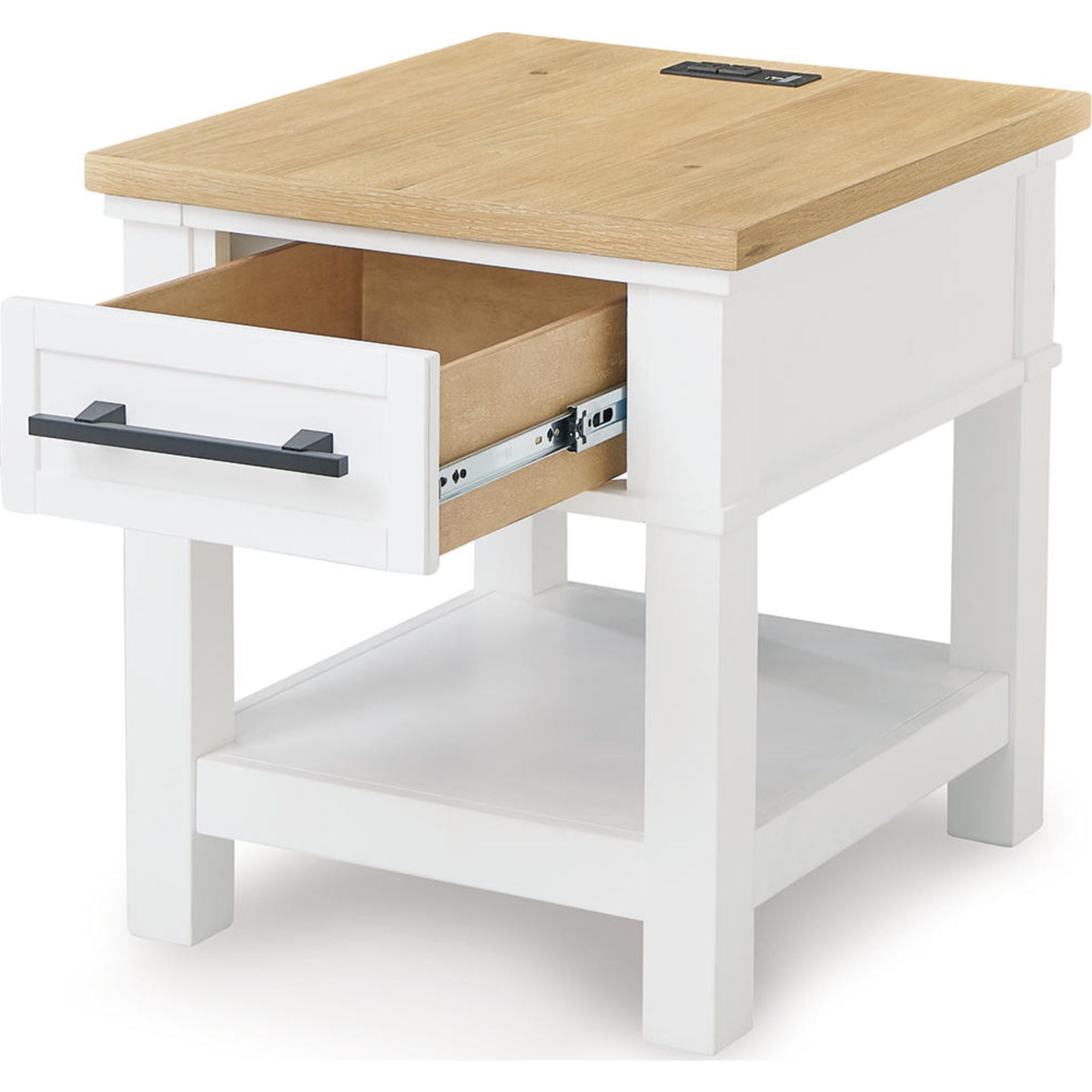Ashbryn End Table - White & Natural Wood Nightstand for Living Room, Bedroom & Office - Modern Side Table with Storage Shelf