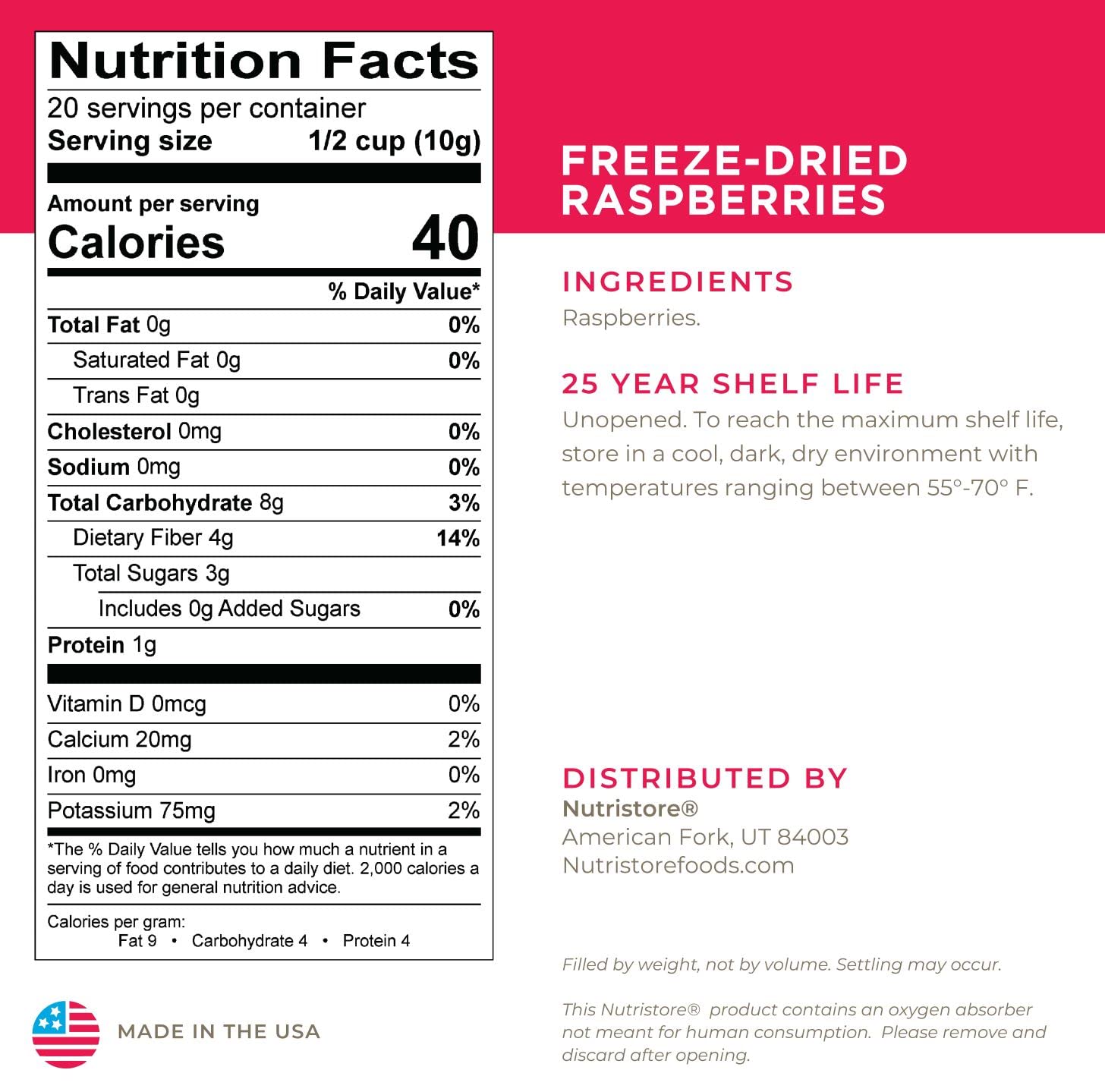 Nutristore Freeze Dried Fruit Variety Pack - Strawberries, Bananas & Raspberries | Healthy Snacks for Kids & Adults | Emergency Food Storage | 60 Servings (1 Month Supply) | Perfect for Camping, Hiking & Survival Kits