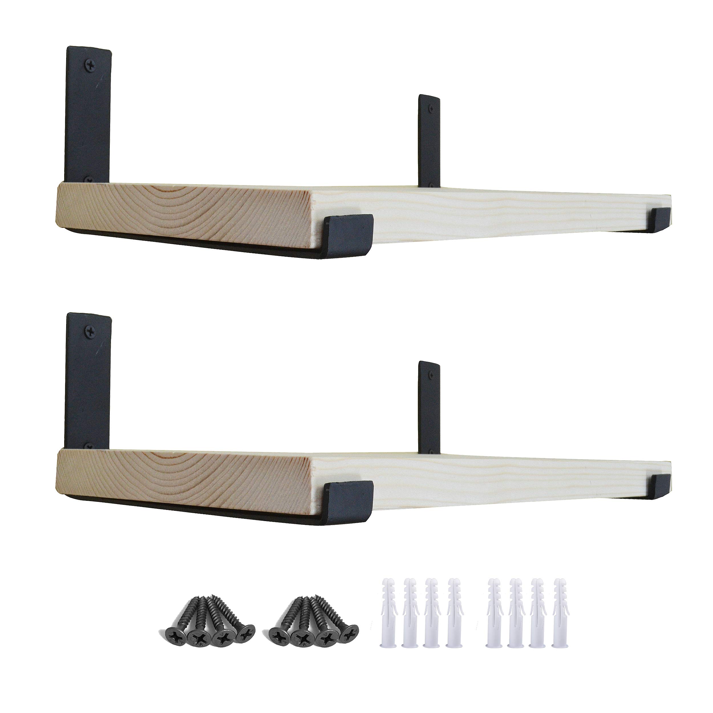 AddGrace 4 Pack 8 Inch Black Iron Shelf Brackets - Heavy Duty Wall Mounted Shelving Support with Screws for Wood Board Shelves - Perfect for Home, Office, Garage and Kitchen Storage Organization
