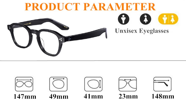 Black Unisex Square Acetate Eyeglasses with Full Rim & Thick Temples - Stylish & Durable for Work, Reading & Everyday Wear