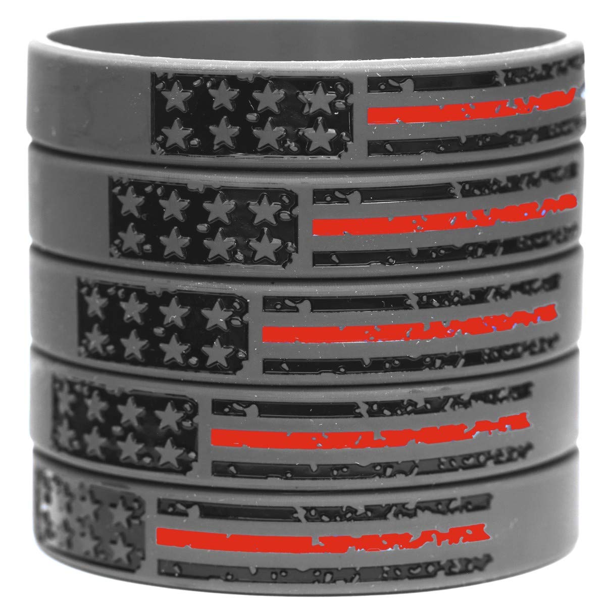 5 Pack Vintage Thin Red Line Wristbands - Patriotic American Flag Bracelets for Firefighters, EMS, First Responders - Perfect for Support, Fundraisers & Everyday Wear