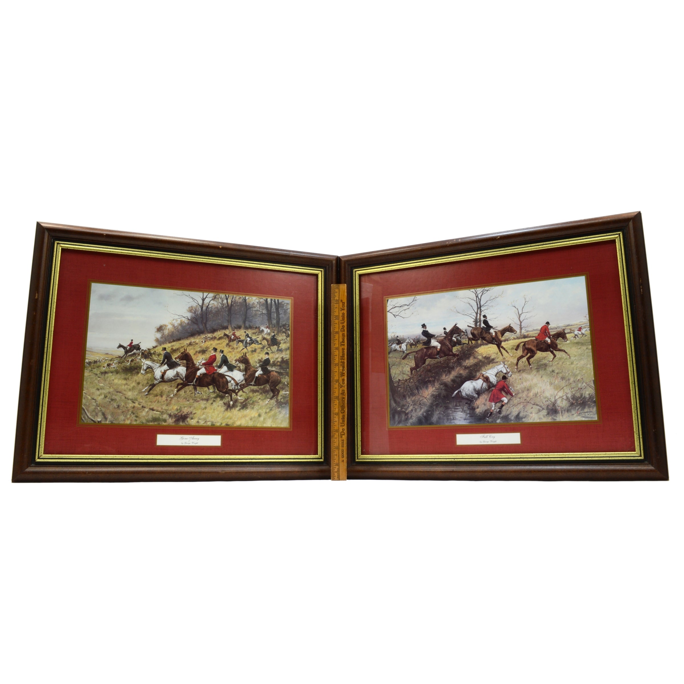 Lot of 2 Framed George Wright Equestrian Hunt Prints - Gone Away & Full Cry - Vintage Horse Racing Wall Art for Home or Office Decor