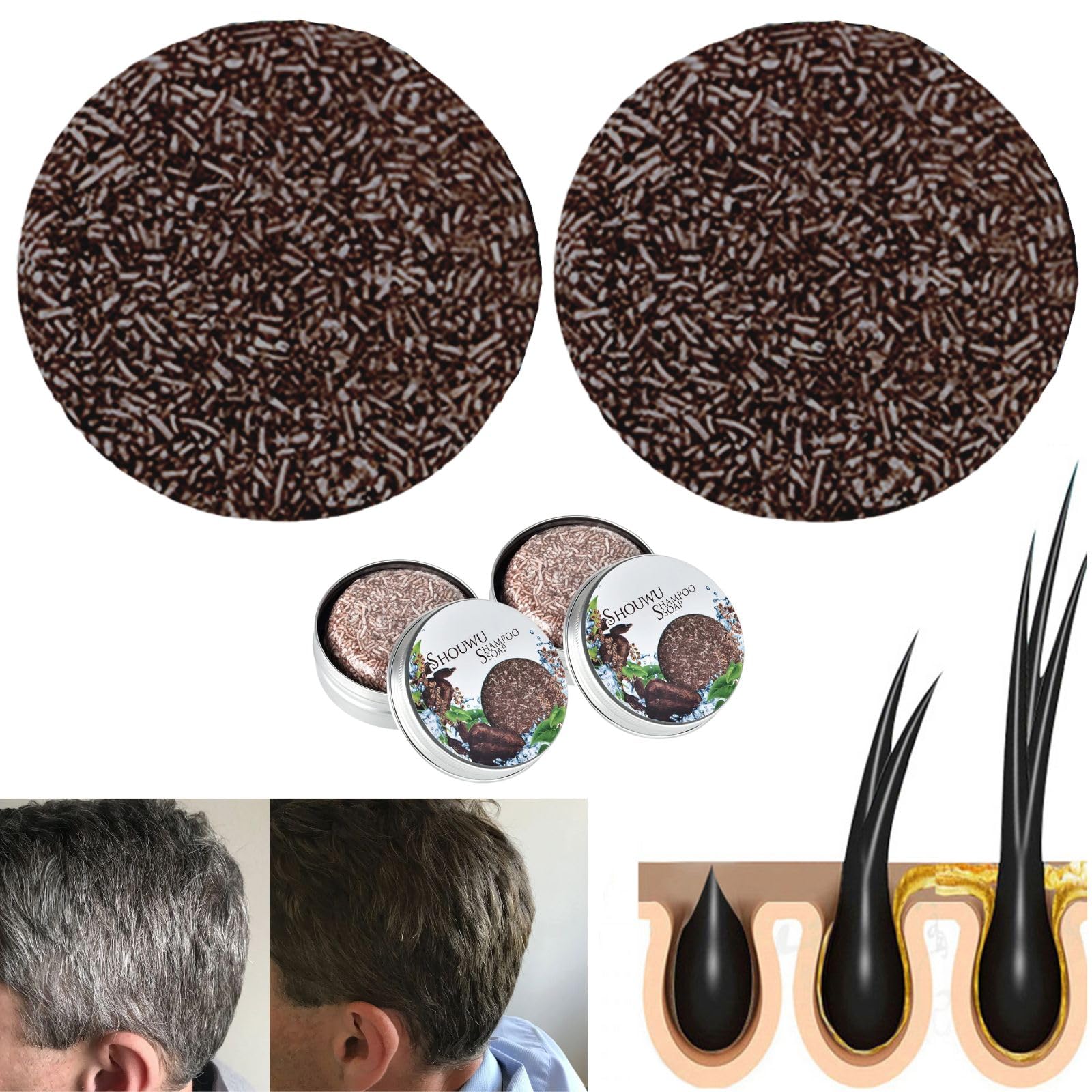 CROOT Hira Shouwu Reverse Bar for Gray Hair - Natural Darkening Shampoo Bar (2 PCS) for Damaged Hair Repair & Color Restoration - Perfect for Home Use & Travel