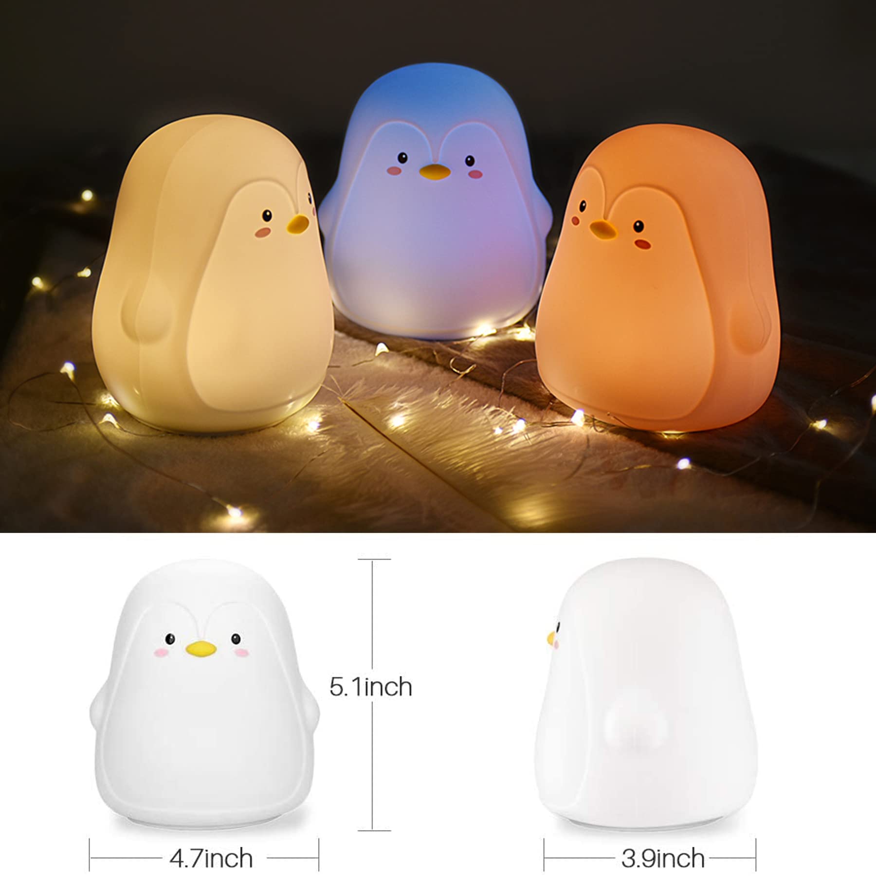 TriPro Penguin Kids Silicone Night Light - Cute Nursery Room Decor, Desk Lamp & Bedside Light - Perfect Gift for Mothers, Girls, Women, Kids & Teens - Ideal for Bedrooms, Nurseries & Study Areas