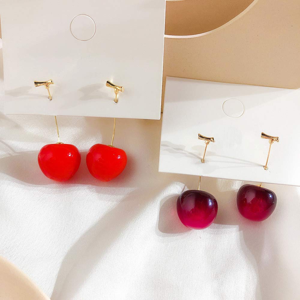 3D Red Cherry Drop Earrings - Cute Fruit Dangle Earrings for Women, Gold Plated Jewelry Gift for Birthday, Party, Wedding & Everyday Wear