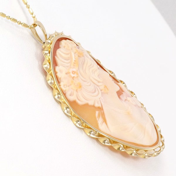18K Yellow Gold Shell Cameo Necklace - Vintage Italian Cameo Pendant Jewelry for Women - Perfect Gift for Mother's Day, Anniversary & Special Occasions