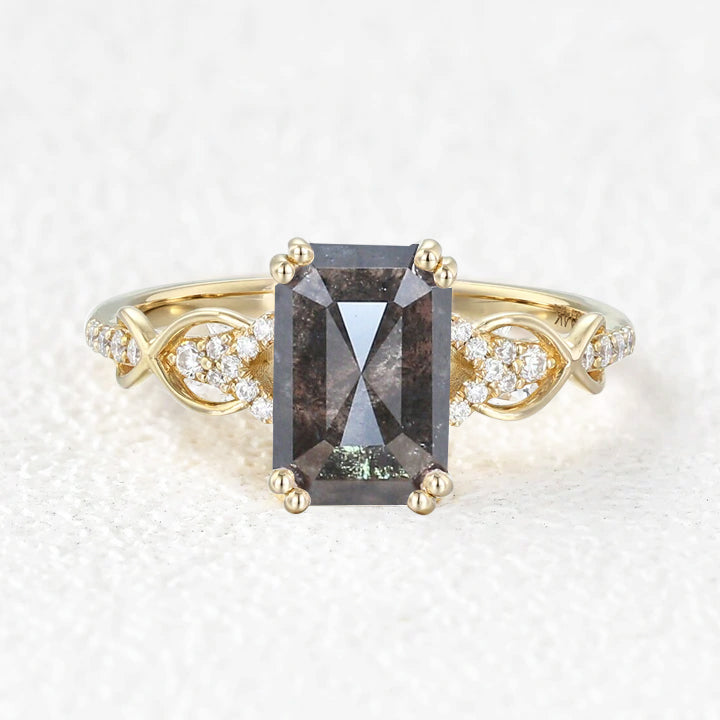 Emerald Cut Black Rutilated Quartz Infinity Ring for Women - Elegant Sterling Silver Stackable Band - Perfect for Engagement, Wedding, Anniversary & Everyday Wear