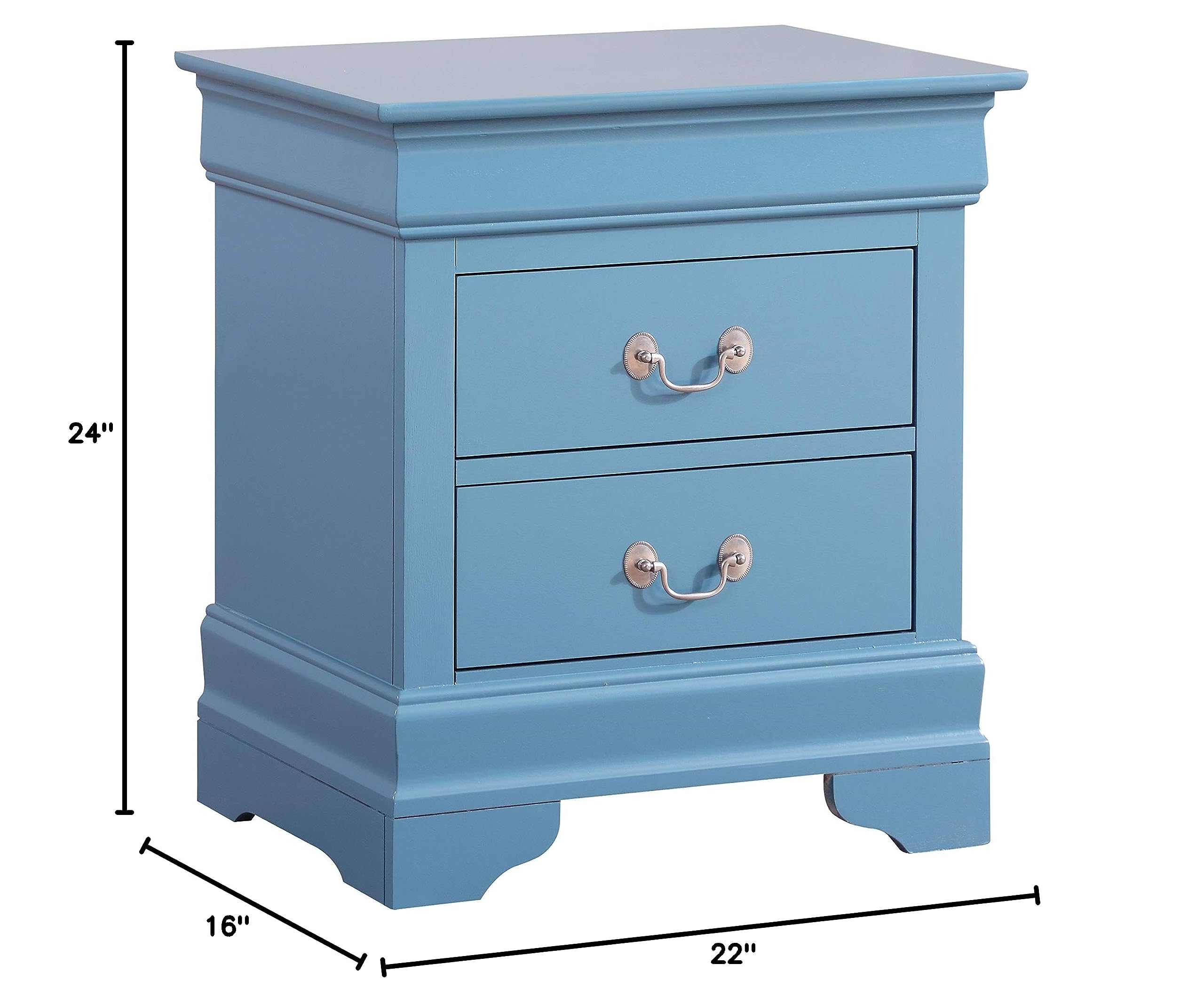 Glory Furniture Louis Phillipe 2-Drawer Nightstand in Teal - Modern Bedside Table for Bedroom, Guest Room & Nursery | Compact Storage with Smooth Gliding Drawers