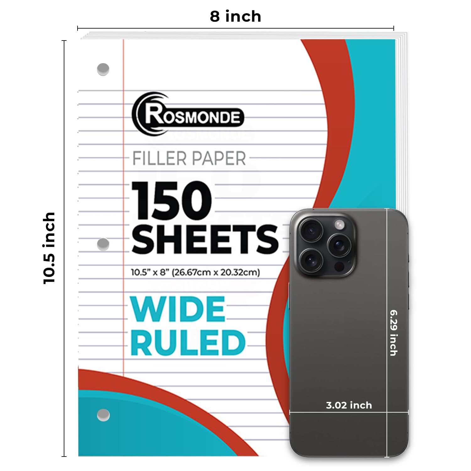 Premium Wide Ruled Loose Leaf Paper - 900 Sheets (6 Packs of 150) - 8