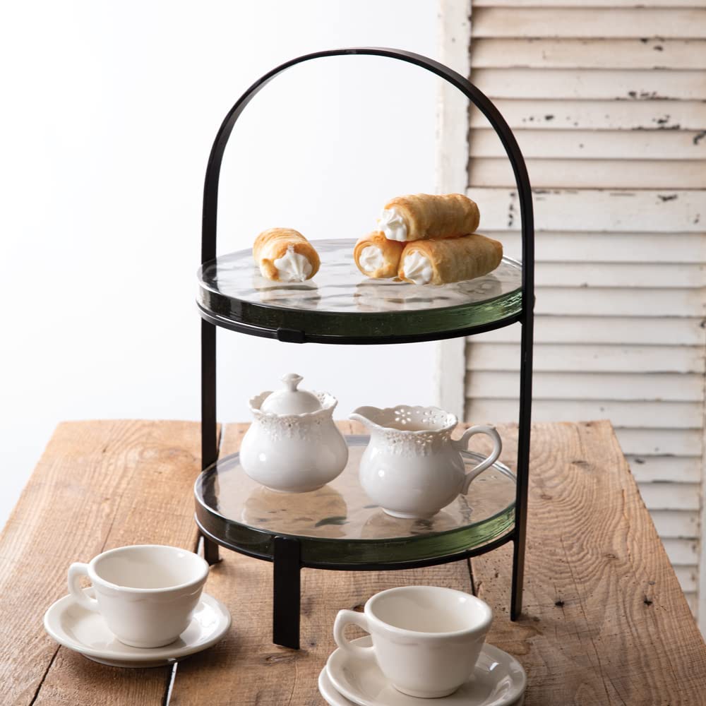 CTW 370771 Two-Tier Blocked Glass Serving Tray - 20-inch Height - Perfect for Buffets, Desserts, and Party Food Display
