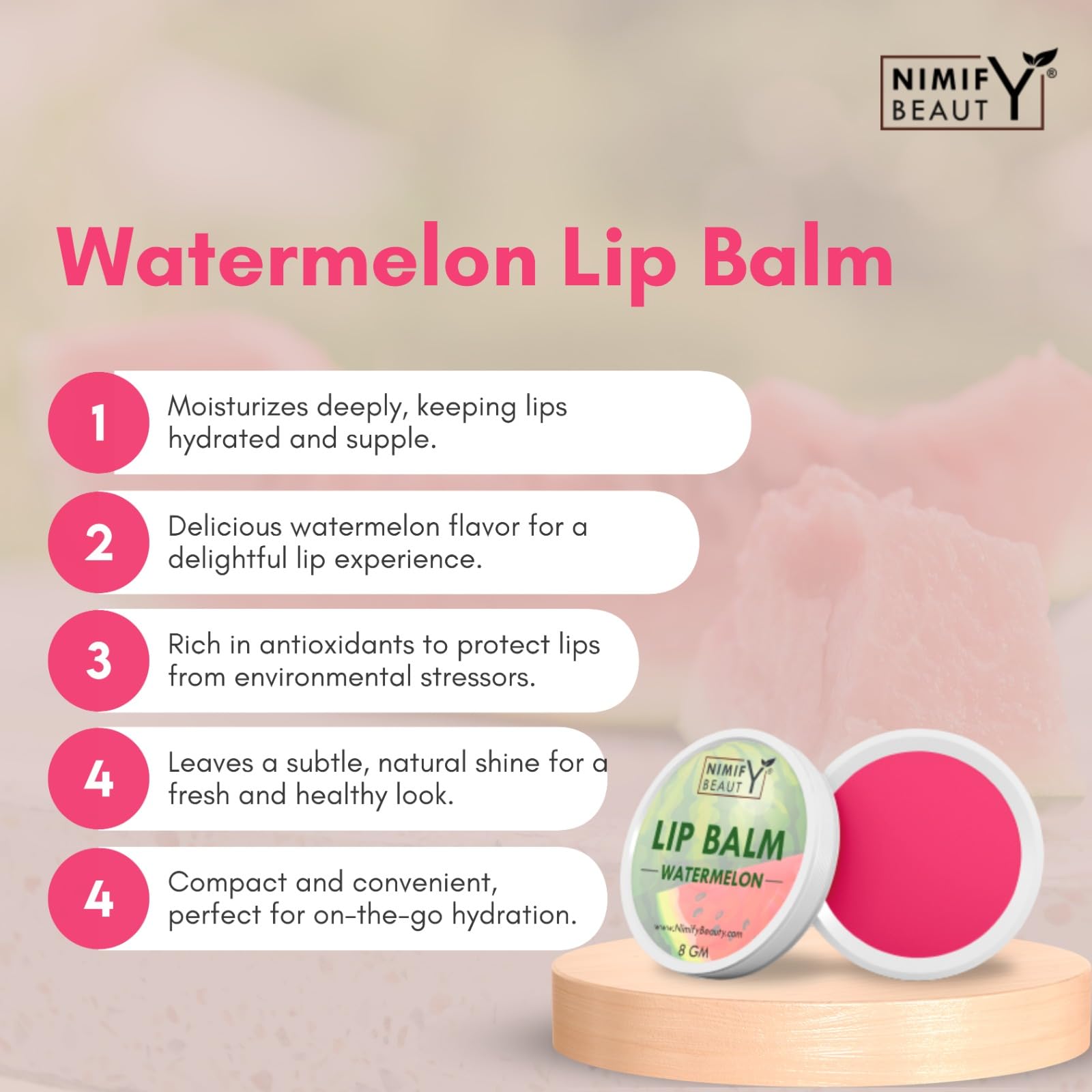 Organic Watermelon Lip Balm for Soft Pink Lips - Hydrating & Nourishing Lip Care - Perfect for Dry Lips, Chapped Lips & Everyday Use