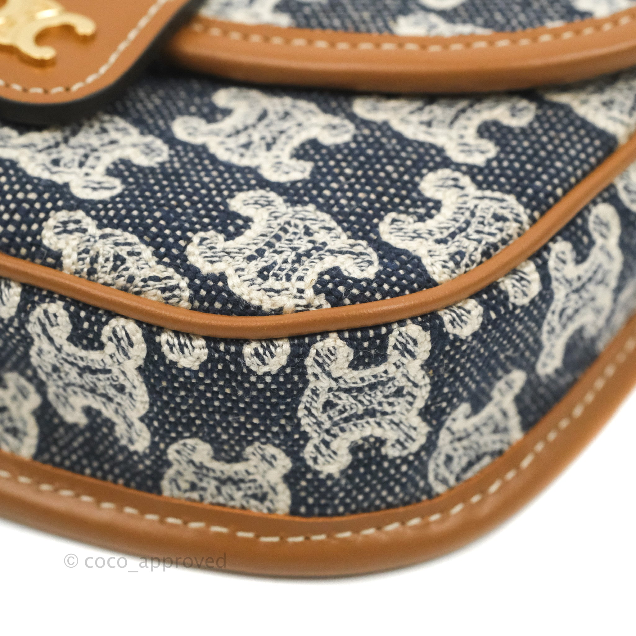 Celine Mini Besace Navy Textile Crossbody Bag with Triomphe Embroidery Calfskin Leather - Perfect for Everyday Use, Travel & Fashion Accessories
