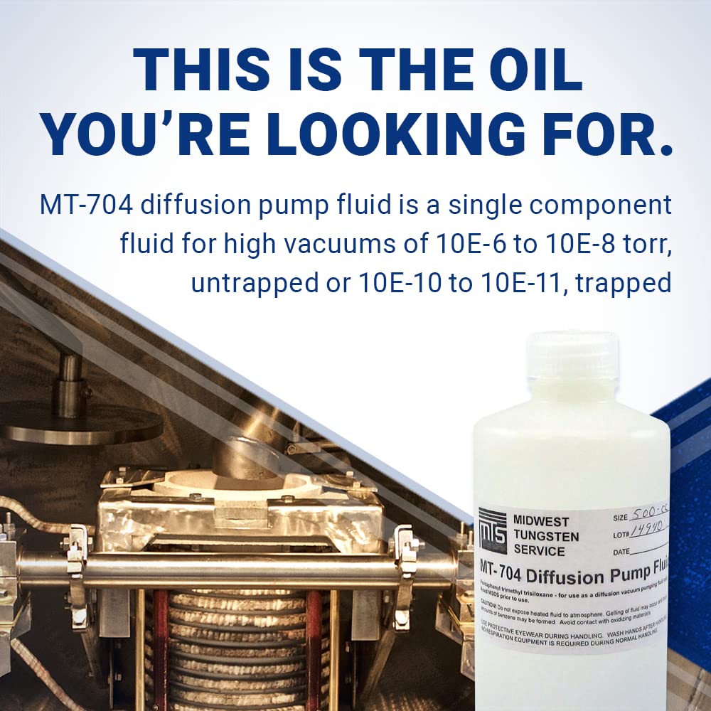 Midwest Tungsten High Vacuum Diffusion Pump Oil - 500cc, Hydrolysis & Oxidation Resistant, Dow Corning Equivalent (MT-704) | Free MSDS Sheet | Ideal for Laboratory, Semiconductor & Vacuum System Applications