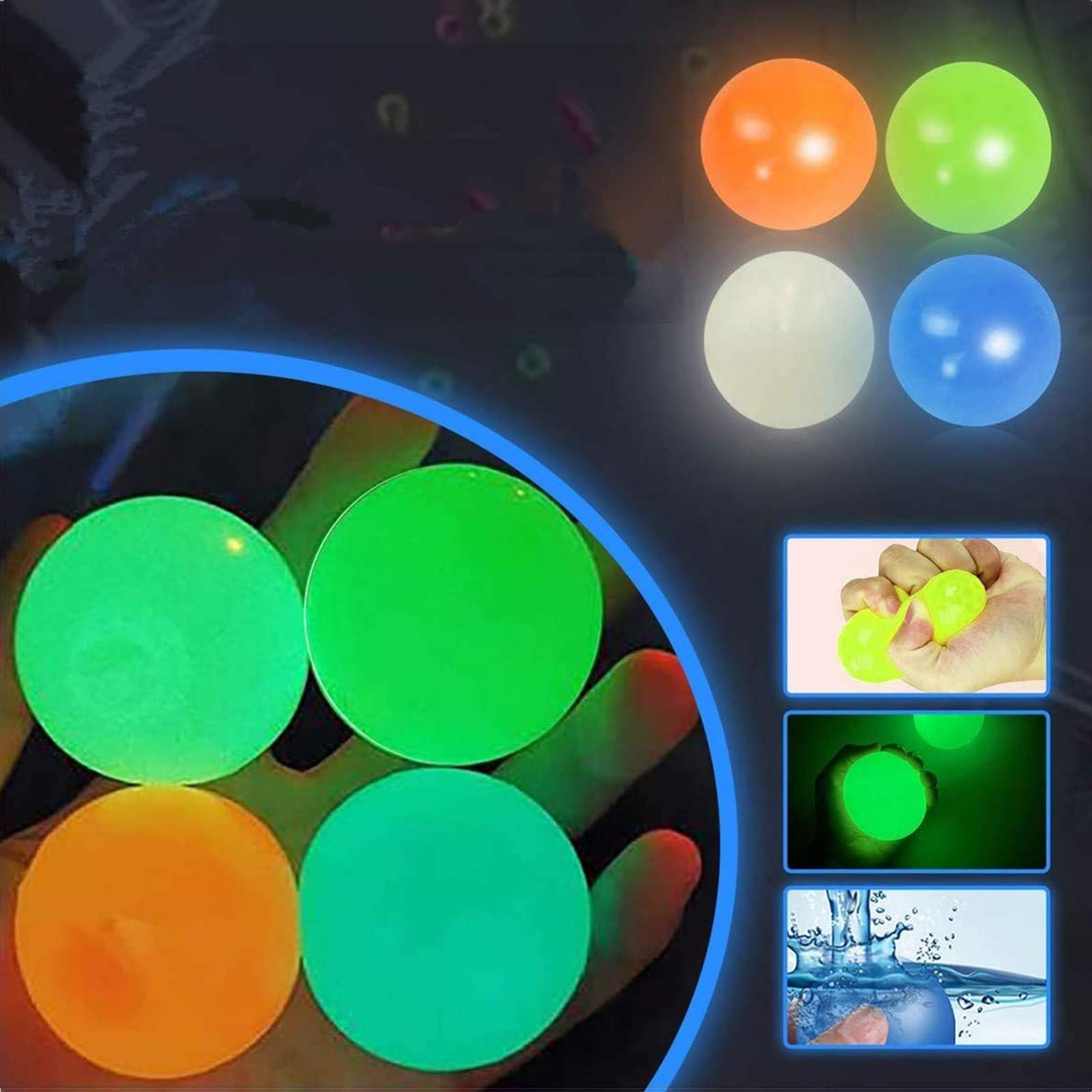 8Pcs Fluorescent Glow in the Dark Sticky Balls - Stress Relief Toys for Kids, Wall & Ceiling Sticky Target Balls for Fun Catch & Throw Games - Perfect for Indoor Play, Party Favors, and Sensory Play Activities