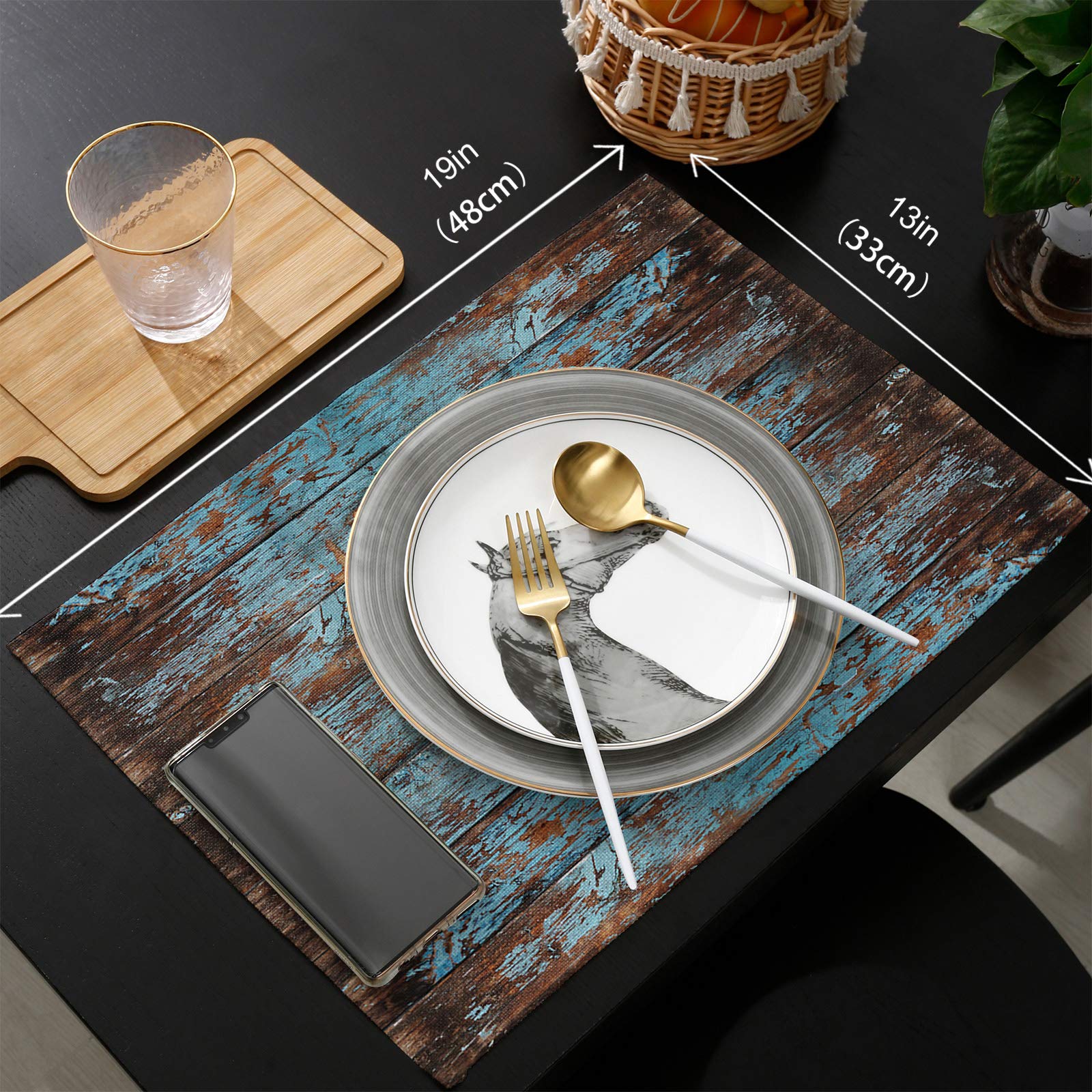Texas Star Flag Round Table Placemats Set of 6 - Washable Non-Slip Heat Resistant Kitchen Dining Mats - Rustic Wooden Design for Home, Restaurants & Gifts - Perfect for Family Meals, Parties & Holiday Decor
