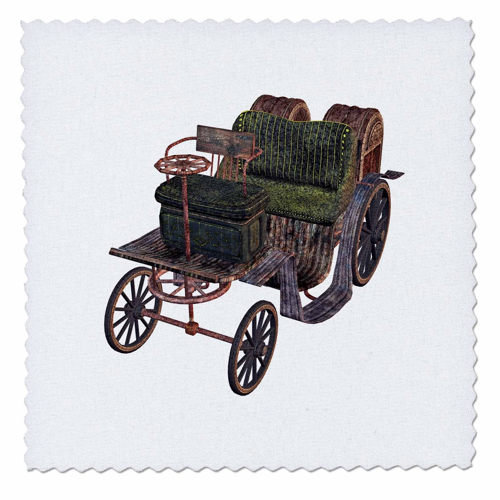 3D Rose Vintage Steam Carriage Vehicle 12x12 Inch Quilt - Perfect for Home Decor, Bedding, and Unique Gift Ideas