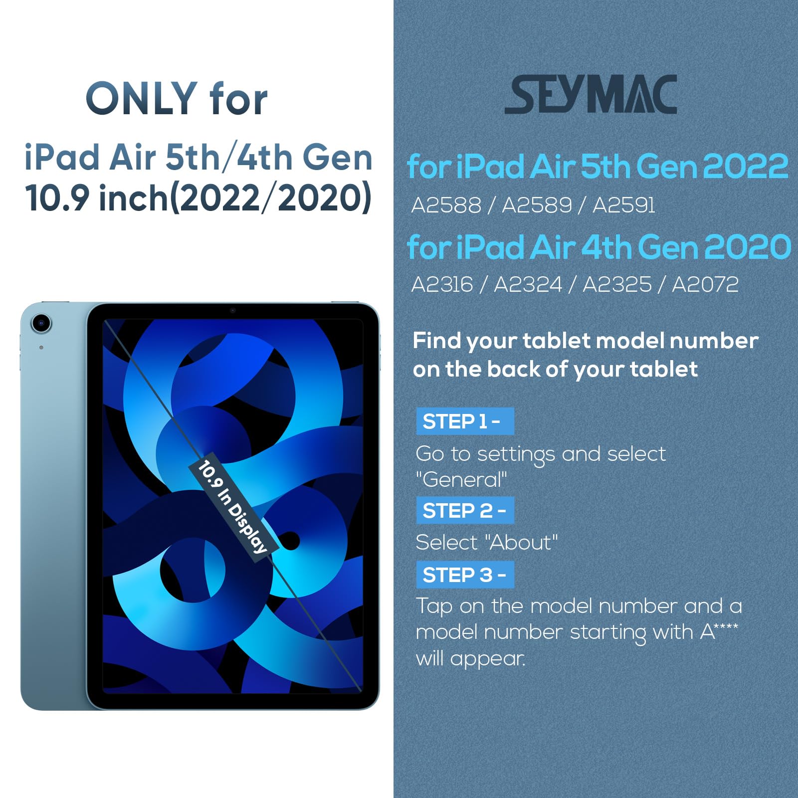 SEYMAC iPad Air 5th/4th Generation Case 10.9 Inch - Shockproof Protective Cover with Built-in Screen Protector, Rotating Stand, Hand/Shoulder Strap & Pencil Holder for iPad Air 5/Air 4 (Black) - Perfect for Work, Study, Travel and Entertainment