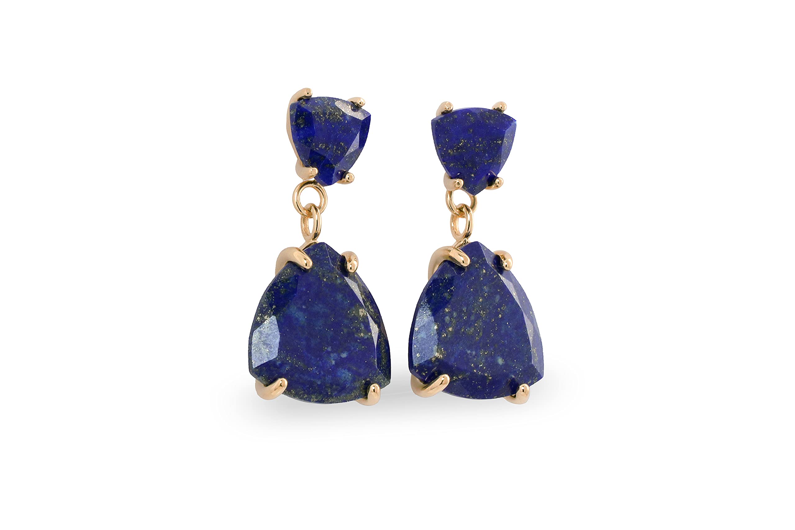 Lapis Lazuli and Anemone Double Stone Dangling Earrings for Women - September Birthstone Statement Jewelry - Elegant Blue Gemstone Gold Earrings - Perfect Gift for Birthday, Anniversary, and Special Occasions