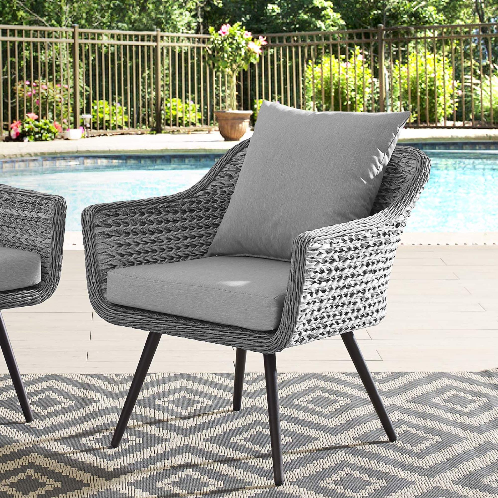 Ergode Endeavor Outdoor Patio Armchair - Modern Waterproof Aluminum Frame with All-Weather Cushions & Gray Synthetic Rattan Weave - Perfect for Poolside, Garden, or Patio Relaxation