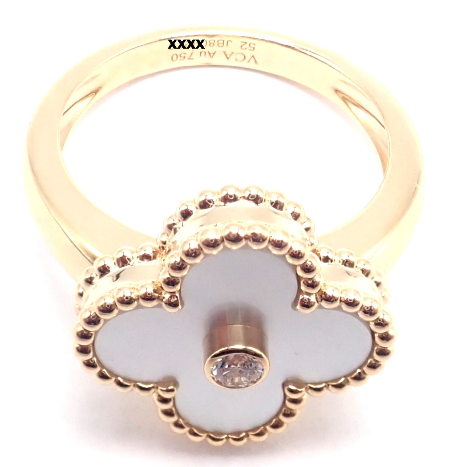 Van Cleef & Arpels Vintage Alhambra 18k Yellow Gold Mother of Pearl Diamond Ring - Luxury Jewelry for Women, Elegant Gift for Anniversary & Special Occasions