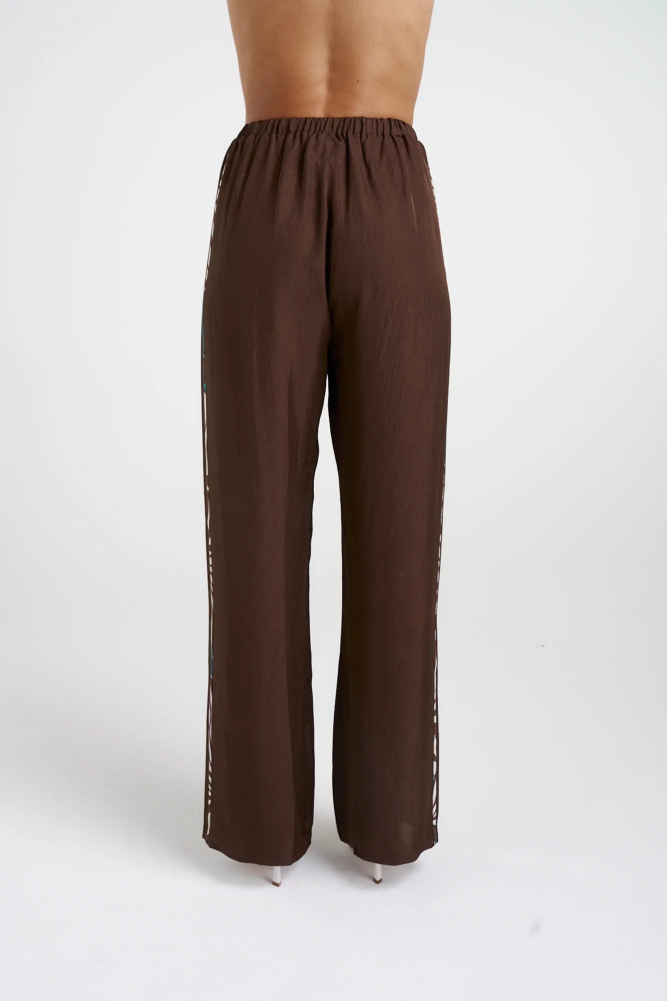 Elastic Waist Pants with Nautilus Stripes - Comfortable Stretch Pants for Women, Casual Wear & Lounge Pants for Home, Work, and Travel