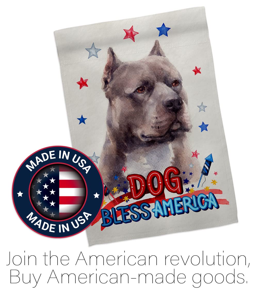 Blue Pitbull Garden Flag Set with Stand - Patriotic Dog Decor for Yard & Home