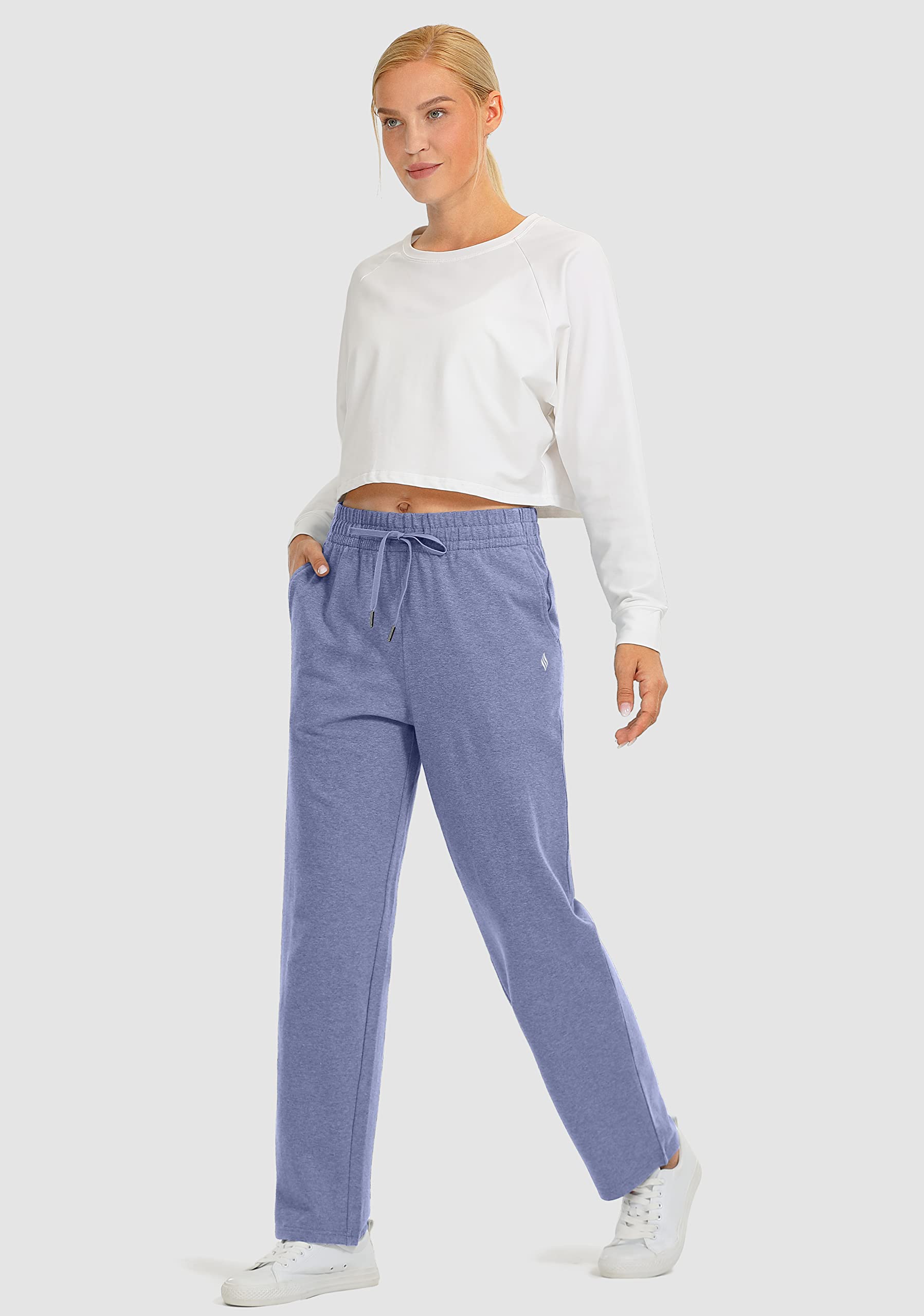 SANTINY Women's Cotton Sweatpants - High Waisted Yoga Lounge Pants with Pockets, Elastic Waistband, Open Bottom for Comfort - Perfect for Yoga, Workout, Running, Travel & Casual Wear