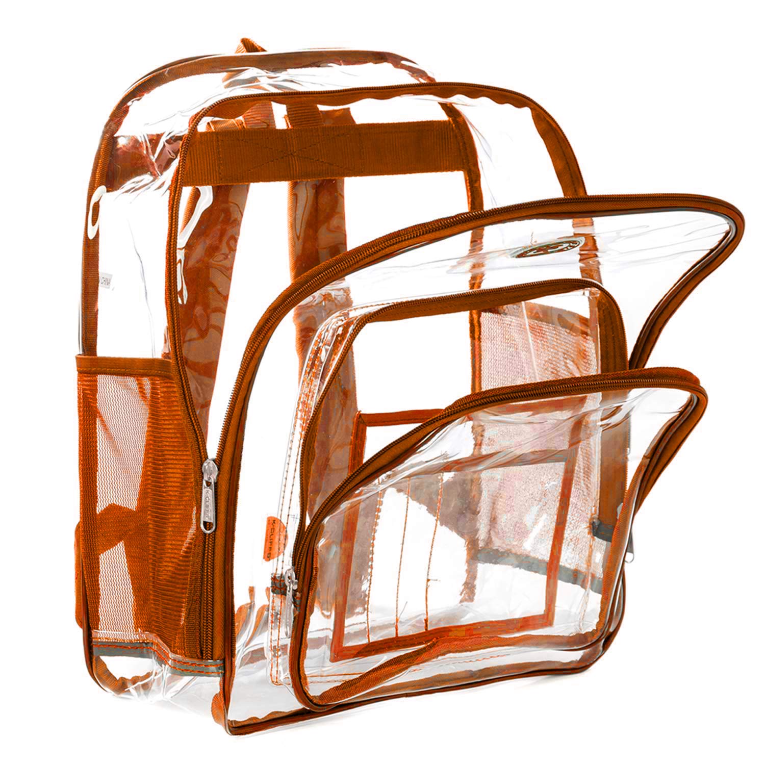 Heavy Duty Clear Backpack - Transparent School Bag with Large Capacity, See-Through Security Work Bag for Students & Professionals - Perfect for School, Work, Travel & Event Security Checks (Orange)