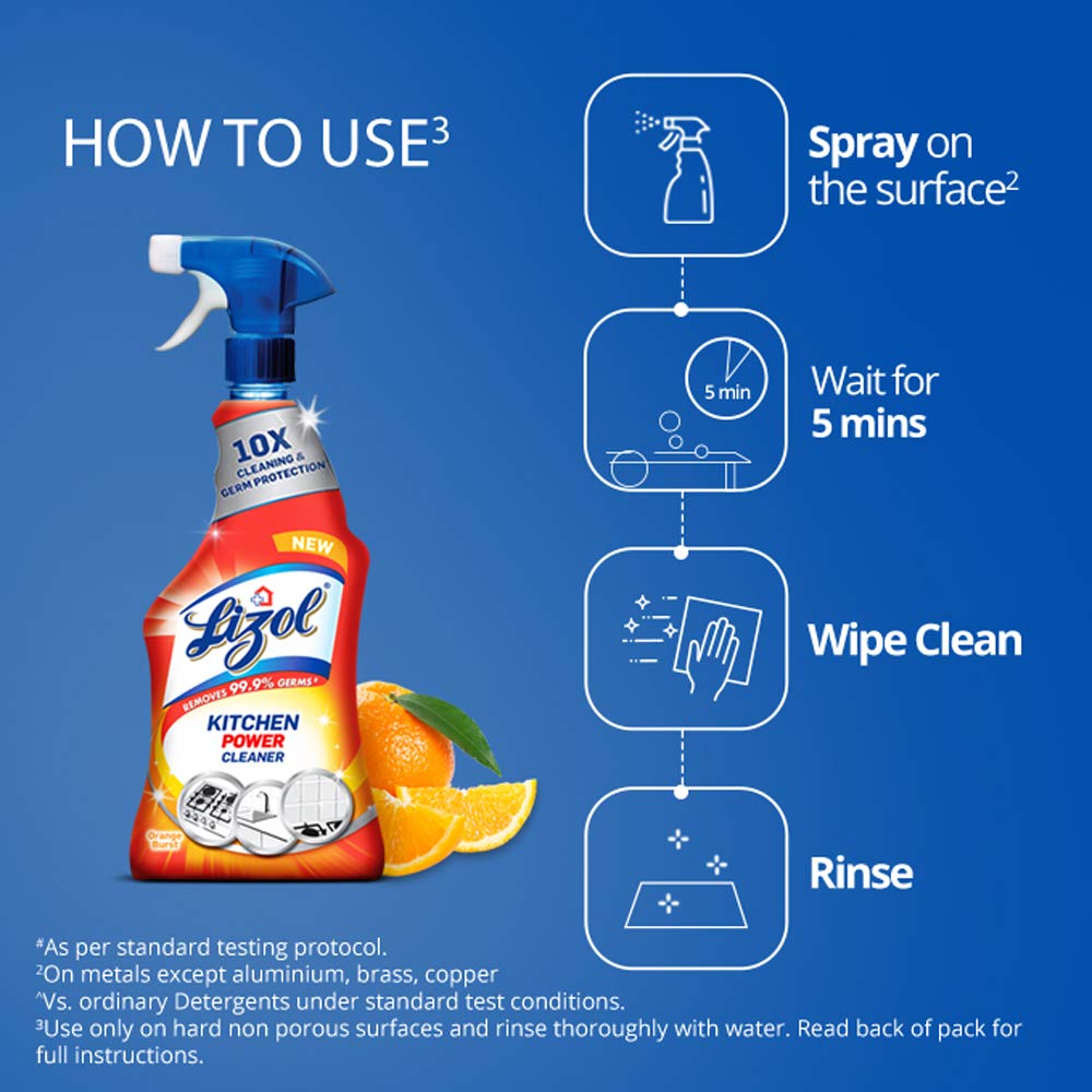 Lizol Disinfectant Surface & Floor Cleaner Liquid, Floral Scent - 975ml | Lizol Kitchen Power Cleaner Spray - 450ml | Multi-Purpose Cleaning for Home, Kitchen & Bathroom