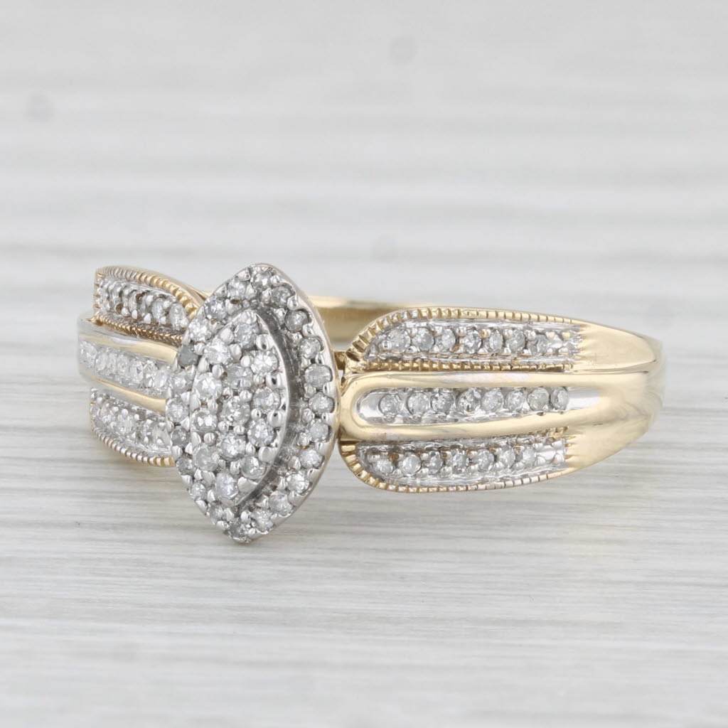 0.18ctw Marquise Diamond Halo Engagement Ring 10k Yellow Gold Size 9 - Elegant Proposal Ring for Women, Perfect for Anniversaries & Weddings