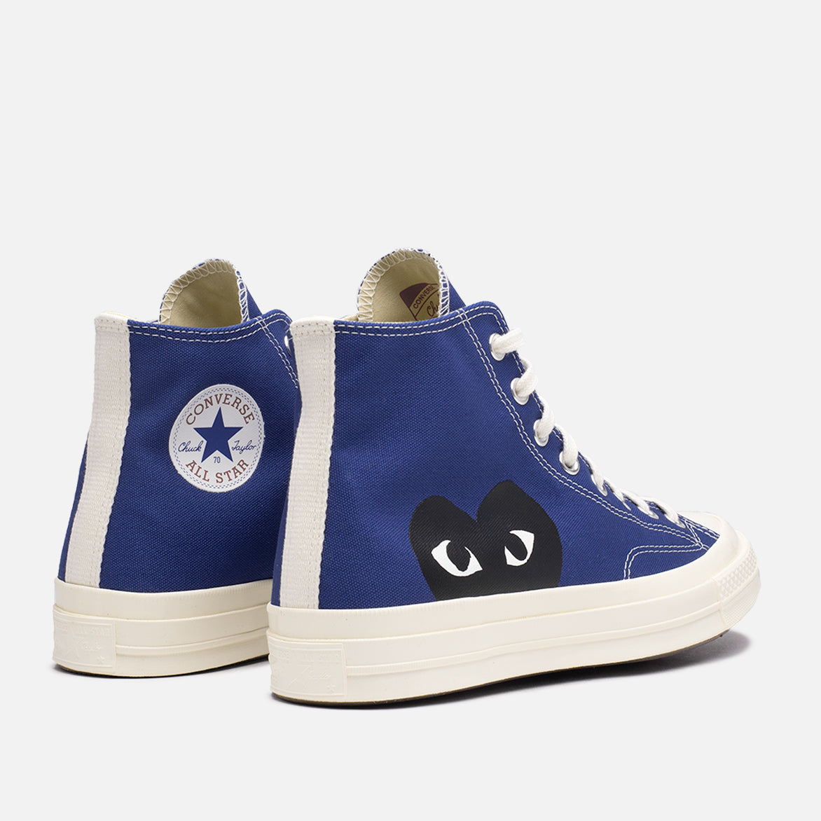 CDG PLAY x Converse Chuck 70 High Top Sneakers - Black Heart & Blue Quartz Colorway | Limited Edition Streetwear Shoes for Men & Women | Perfect for Casual Outfits, Urban Fashion and Collector's Items