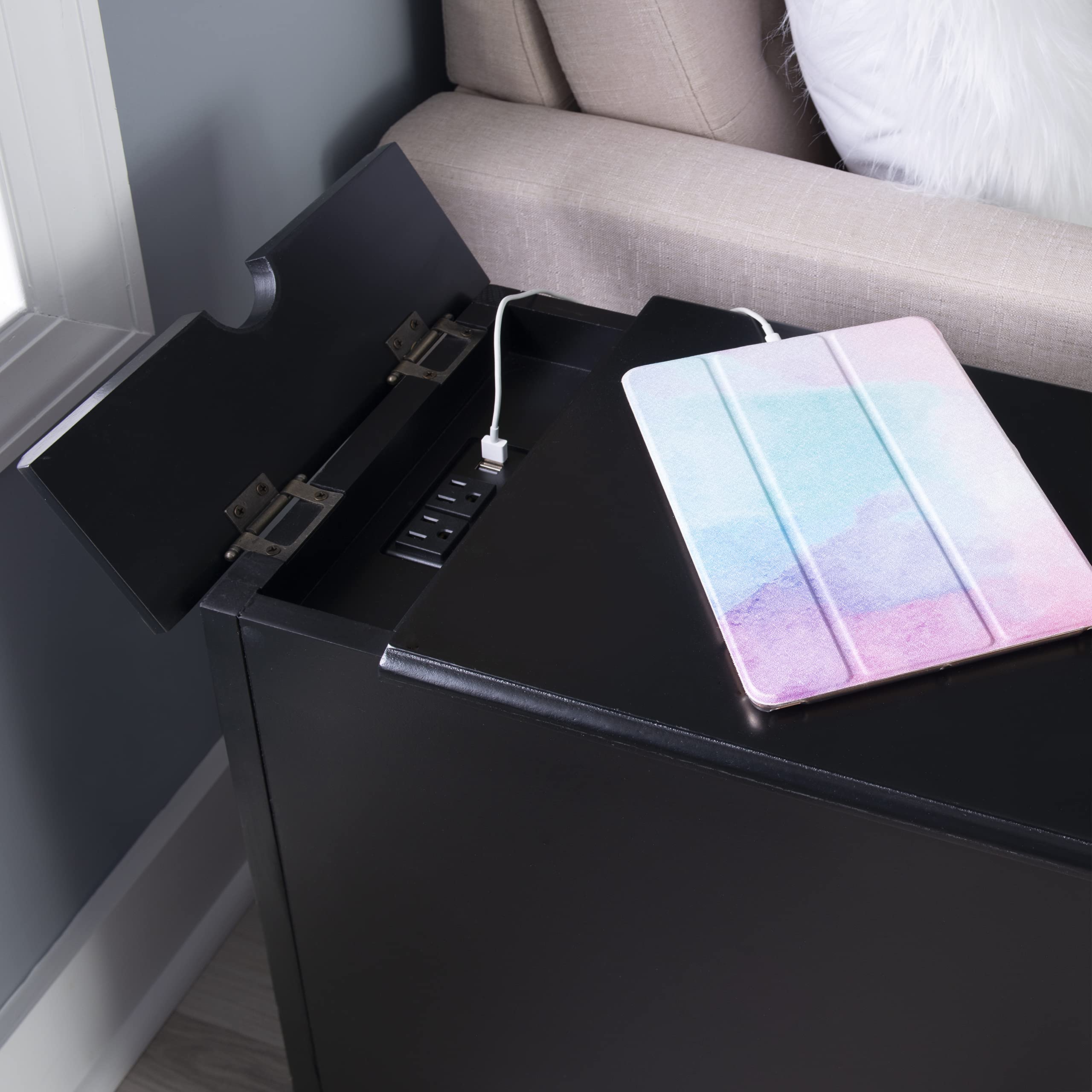 Powell Furniture Barron Small Black Accent Table - Modern Side Table for Living Room, Bedroom, or Office Decor