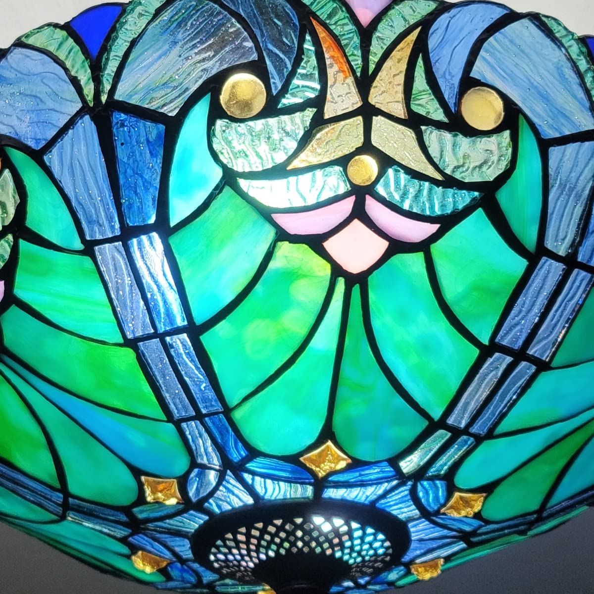 Tiffany Style Ceiling Light Fixture - 16 Inch Stained Glass Victorian Semi-Flush Mount Lamp with 2 Lights - Perfect for Hallway, Bedroom, Kitchen & Dining Room Lighting