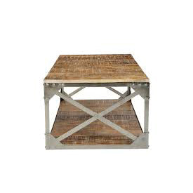 Modern Industrial Coffee Table TC 1196 - Rustic Metal & Wood Living Room Center Table for Home Decor & Small Space Apartments