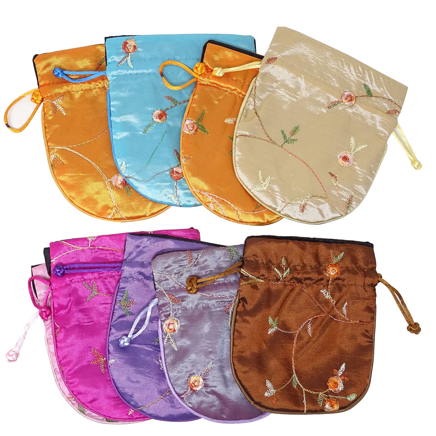 Honbay 9PCS Silk Brocade Drawstring Jewelry Pouches - Elegant Coin Purses & Gift Bags for Jewelry, Rings, Coins - Perfect for Wedding Favors, Bridesmaid Gifts & Party Giveaways