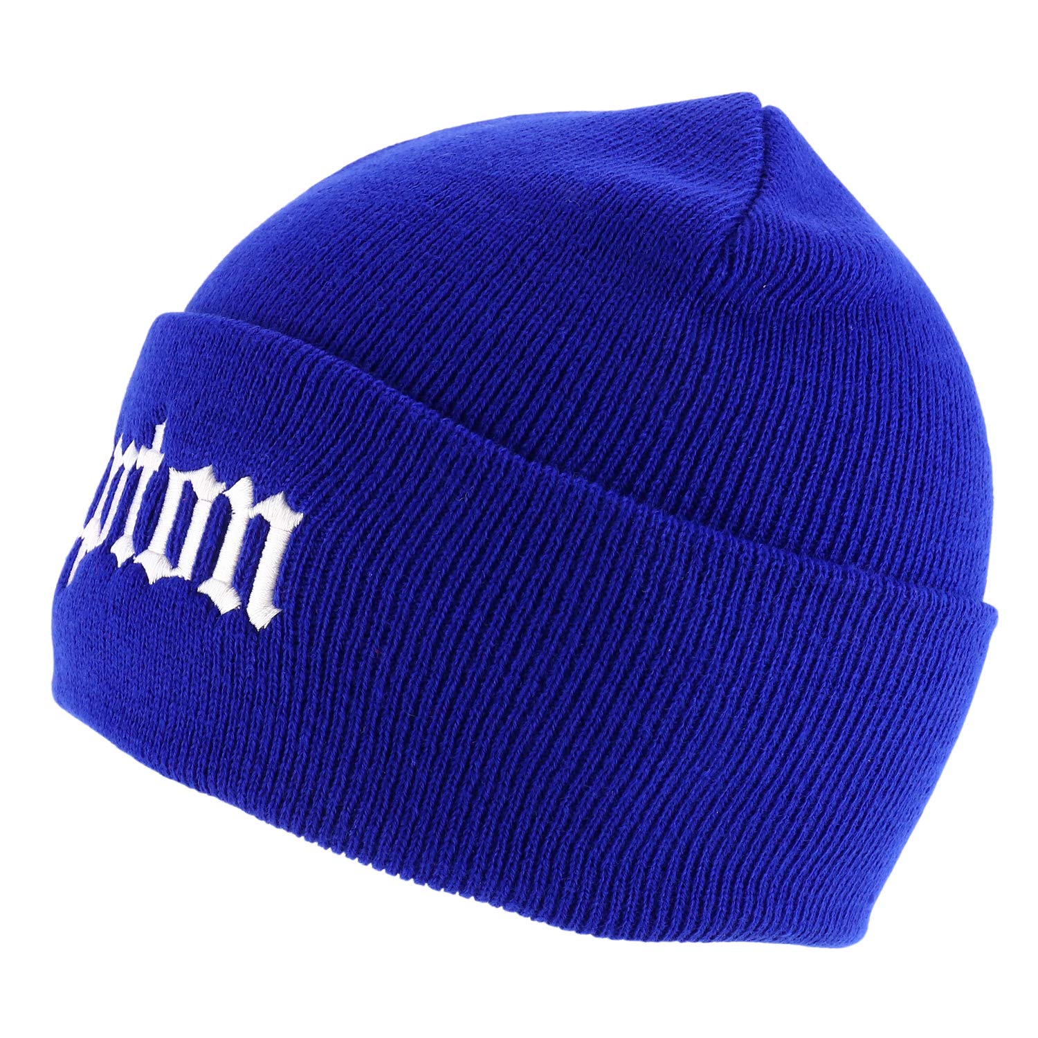 Trendy Embroidered Beanie with Old English Font - Unisex Winter Hat for Men & Women - Warm Long Cuff Skull Cap - Perfect for Streetwear, Hip Hop Fashion & Cold Weather (Compton Style)