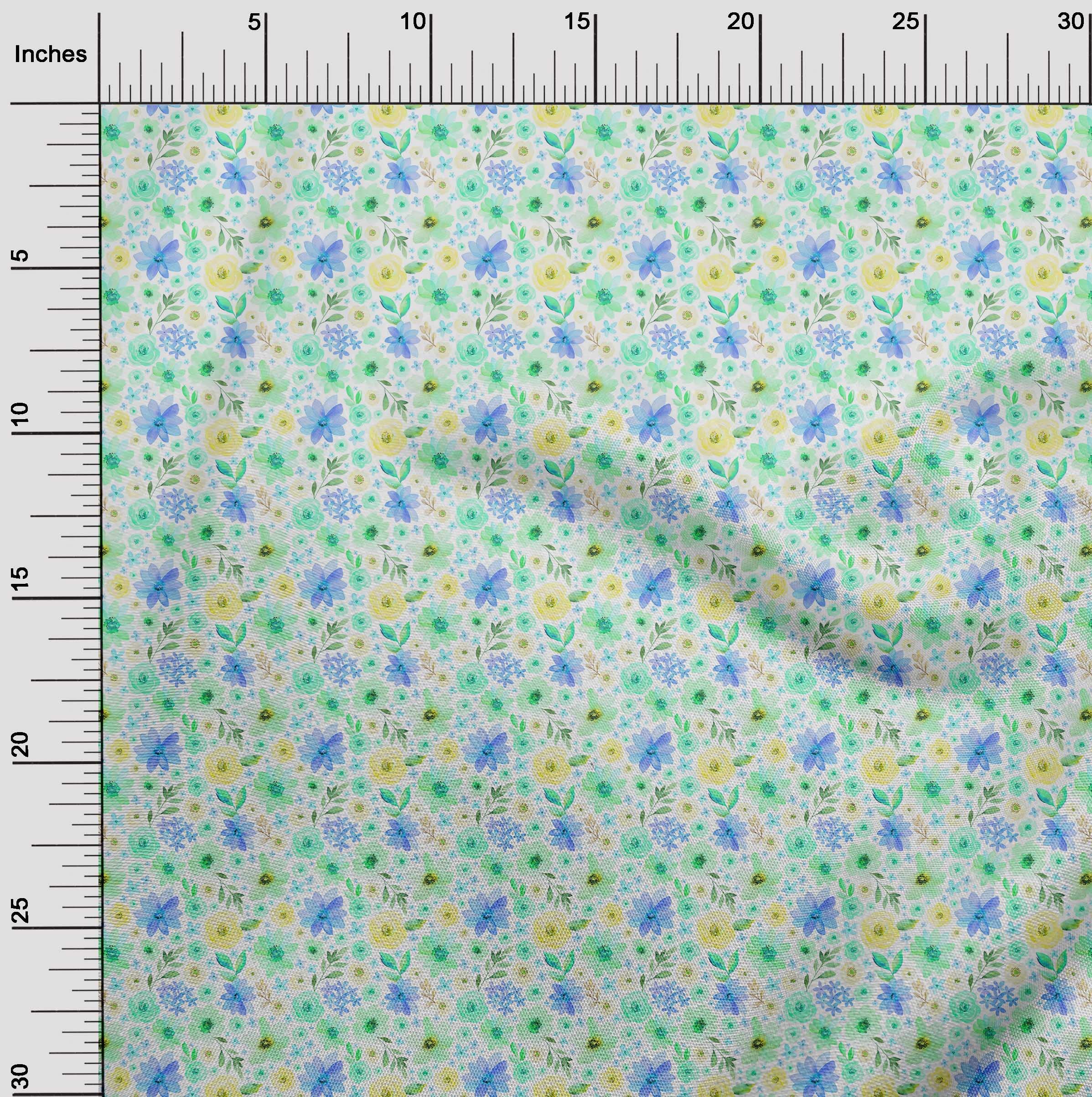 oneOone Polyester Spandex Sea Green Floral Watercolor Dress Fabric - 56 Inch Wide Printed Material by The Yard | Perfect for Summer Dresses, Skirts & DIY Fashion Projects