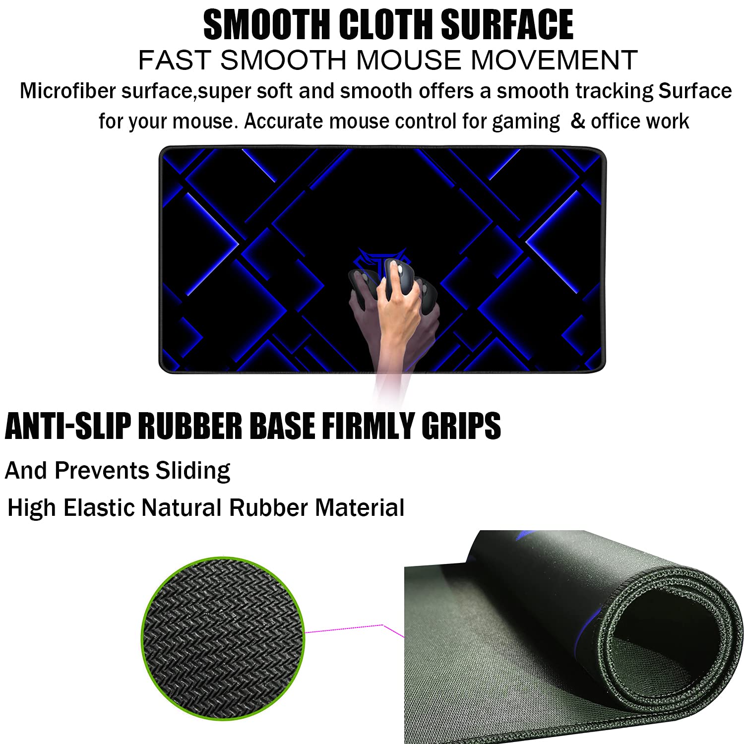 TEDNETGO XXL Extended Gaming Mouse Pad - Extra Large Non-Slip Keyboard Mat with Stitched Edges for PC, Laptop, Office & Home Use | Perfect for Gamers, Work & Study (Blue)