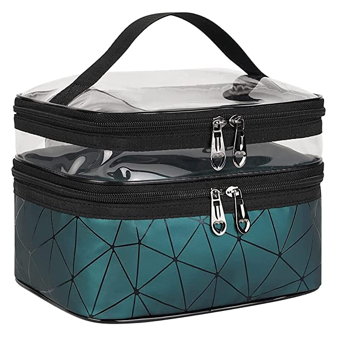 Trexee Portable Travel Makeup Bag for Women - Waterproof Cosmetic Organizer & Toiletry Kit Set with Multiple Pockets (Teal Blue) - Perfect for Vacation, Gym, Business Trips & Daily Essentials Storage