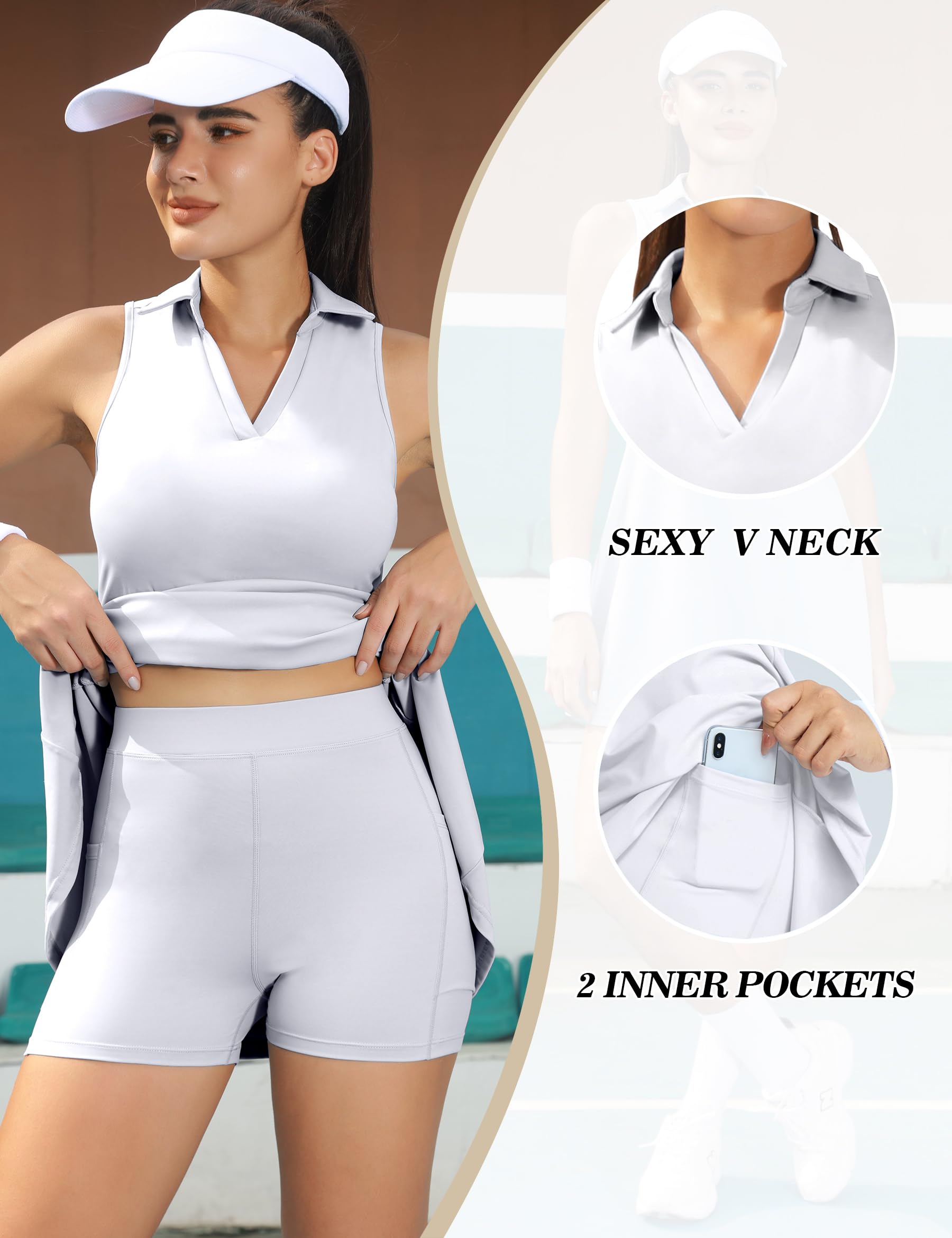 Fengbay Women's Tennis Dress with Built-in Shorts & 4 Pockets - Sleeveless Athletic Golf Dress for Workout, Running & Sports Activities