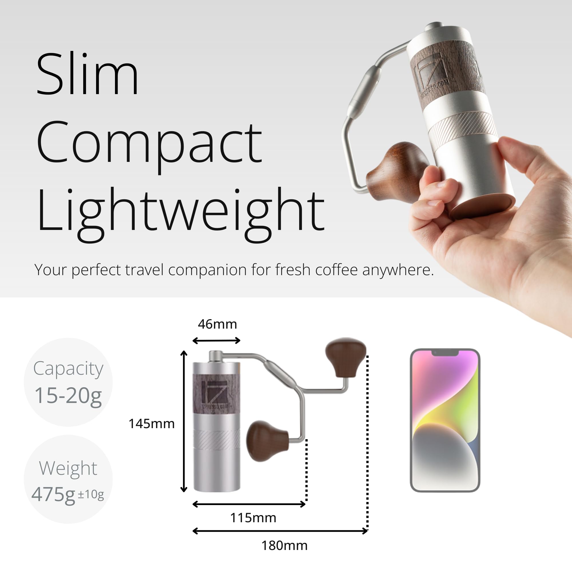 1Zpresso Q Manual Coffee Grinder - Portable Mini Slim Travel Size, Stainless Steel Conical Burr with Numerical Adjustable Settings for Pour Over, French Press & Cold Brew - Perfect for Home, Office & Outdoor Adventures