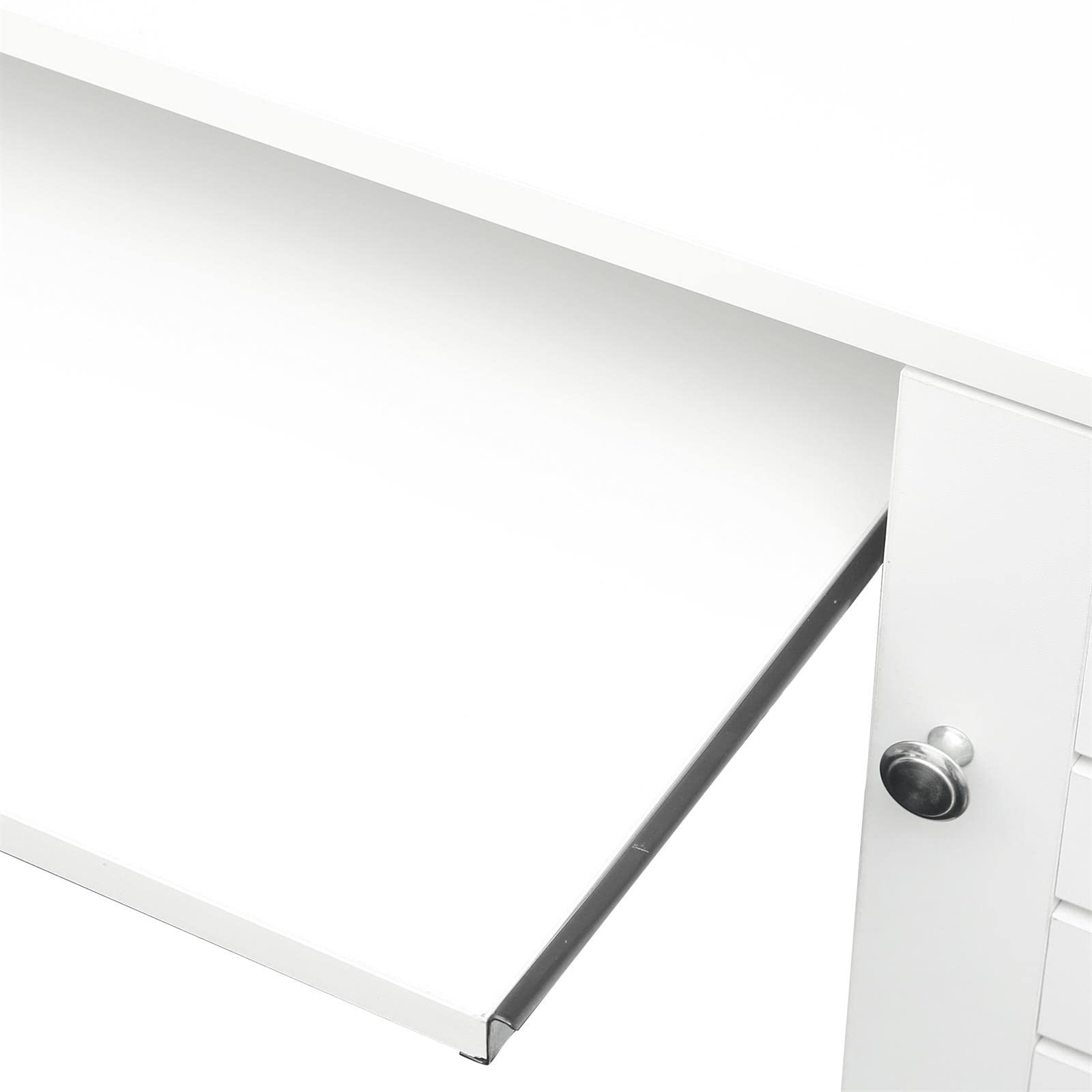 Holaki Wooden Computer Desk with Drawers & Bookshelf - Space Saving Executive Desk for Home Office, Study, or Dorm Room - Includes Keyboard Tray & Hutch in Antiqued White Finish - Perfect for Students, Teens, and Small Spaces