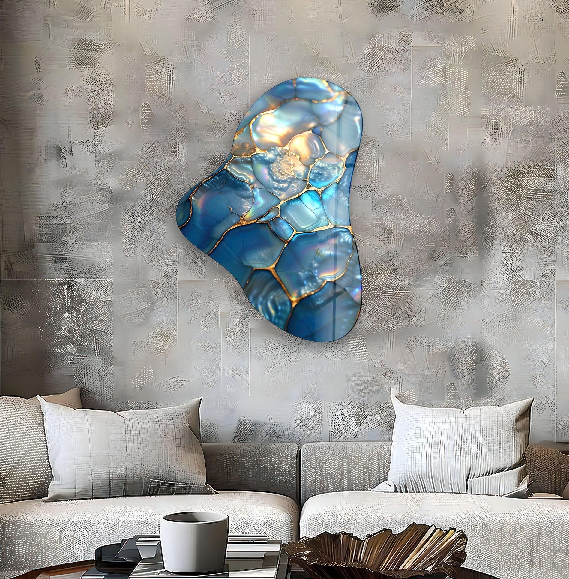 Blue Abstract Asymmetrical Glass Wall Art - Modern Home Decor for Living Room, Bedroom & Office | Handmade Glass Artwork