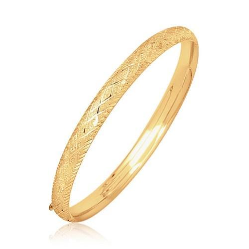 14K Yellow Gold Diamond Cut Dome Motif Children's Bangle Bracelet - Size 5.5