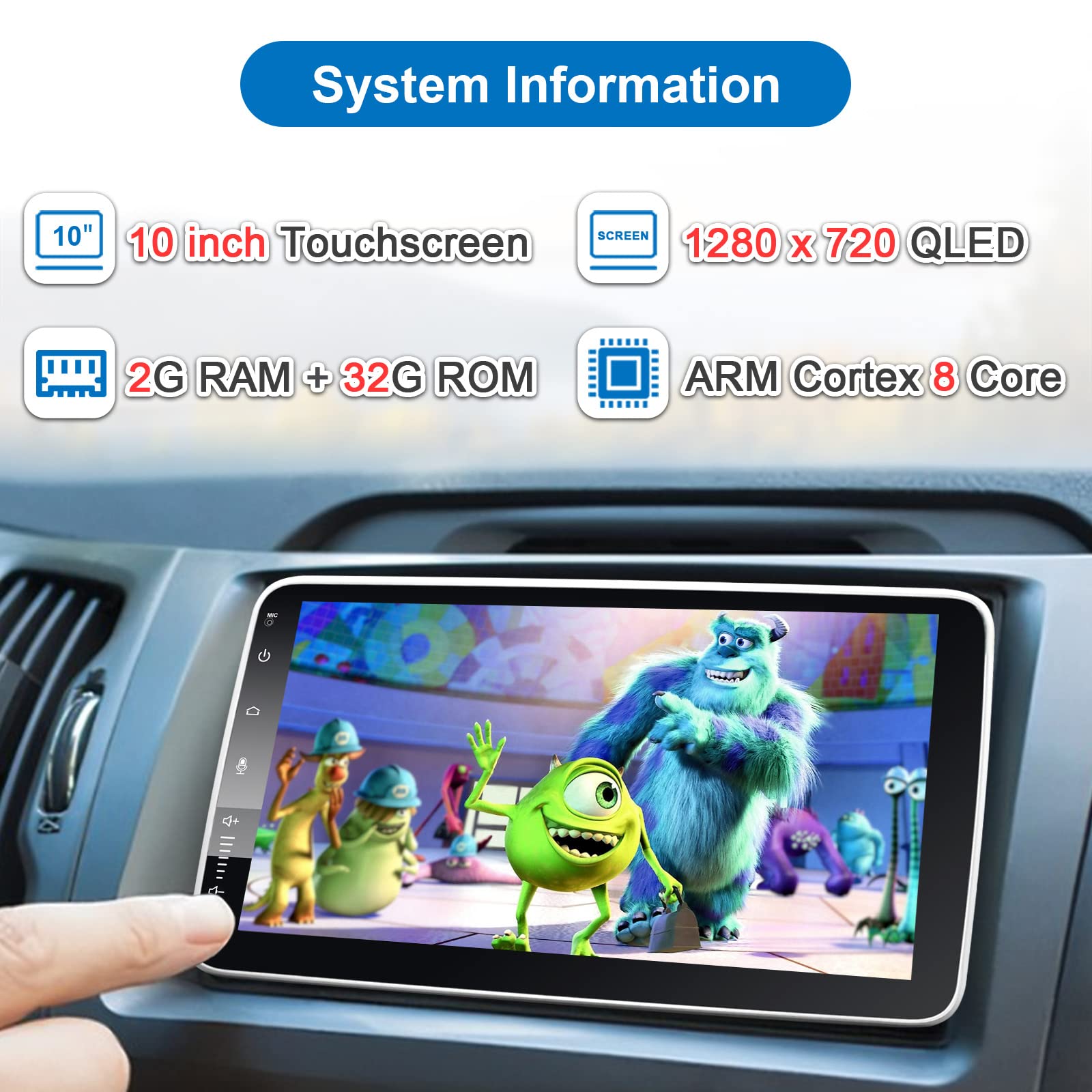 10 Inch Single Din Android Car Stereo with Wireless CarPlay & Android Auto - 8-Core 2GB RAM 32GB ROM, Bluetooth, AM/FM, GPS, WiFi, Backup Camera - Perfect for Upgrading Your Car's Entertainment System & Navigation