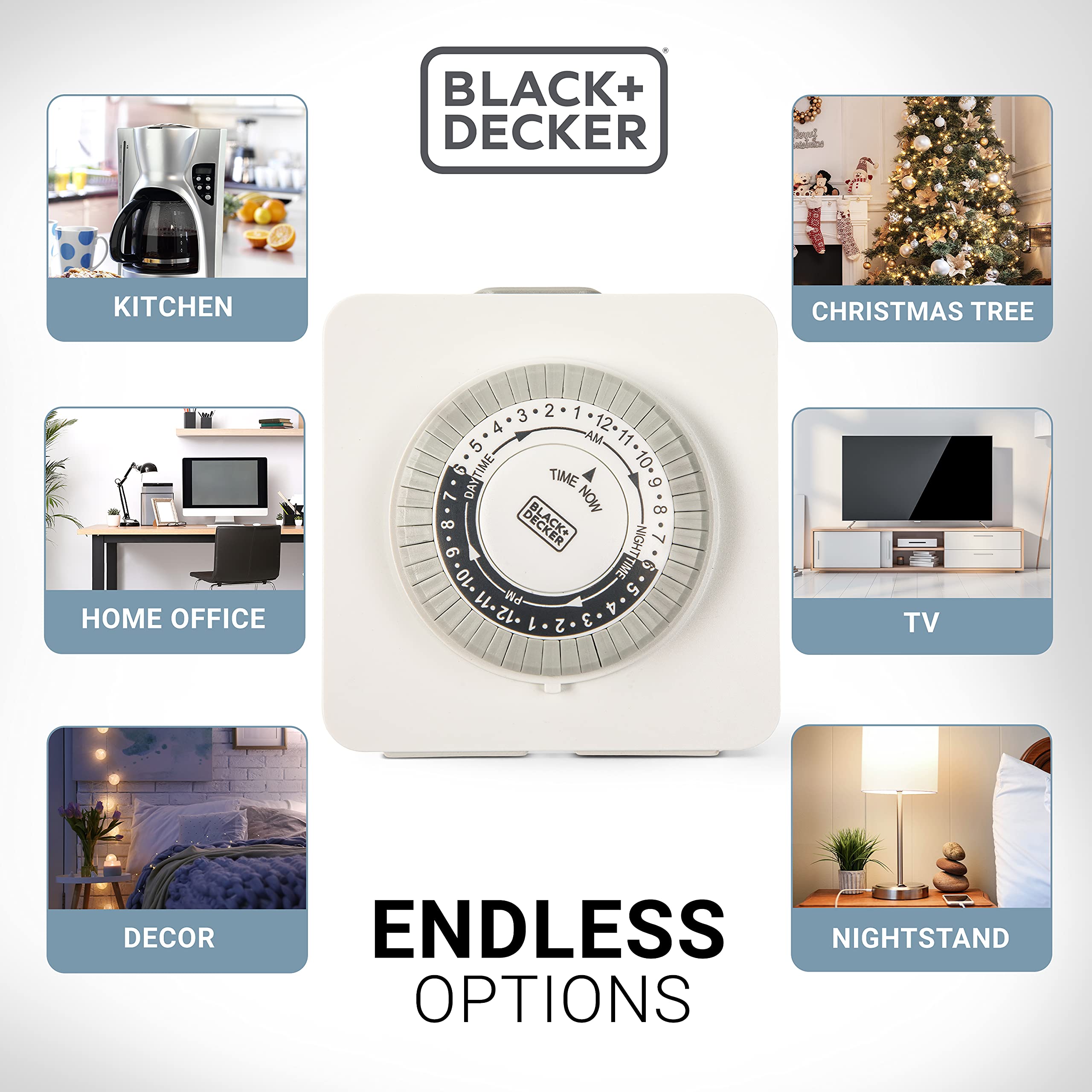 BLACK+DECKER Programmable Light Timer - 2 Pack Indoor Analog Outlet Timer with 2 Grounded Outlets, 30-Minute Intervals & Override Switch for Lamps, Christmas Lights & Small Appliances | Perfect for Home Automation, Energy Savings & Vacation Lighting