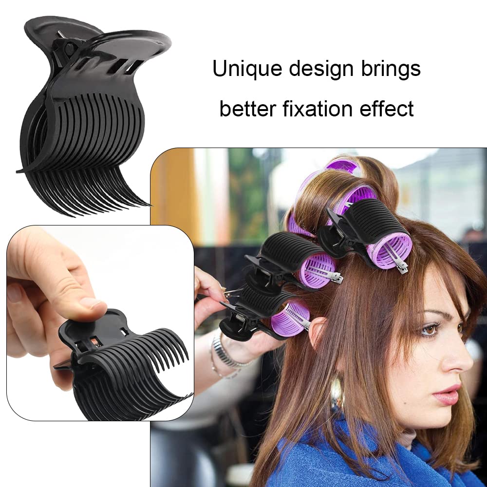 12 Pcs Heat Resistant Plastic Hair Roller Clips - Lightweight Curler Claw Clips for Salon & Home Use - Durable Replacement Rollers for Curling, Styling & Hair Care (Black)