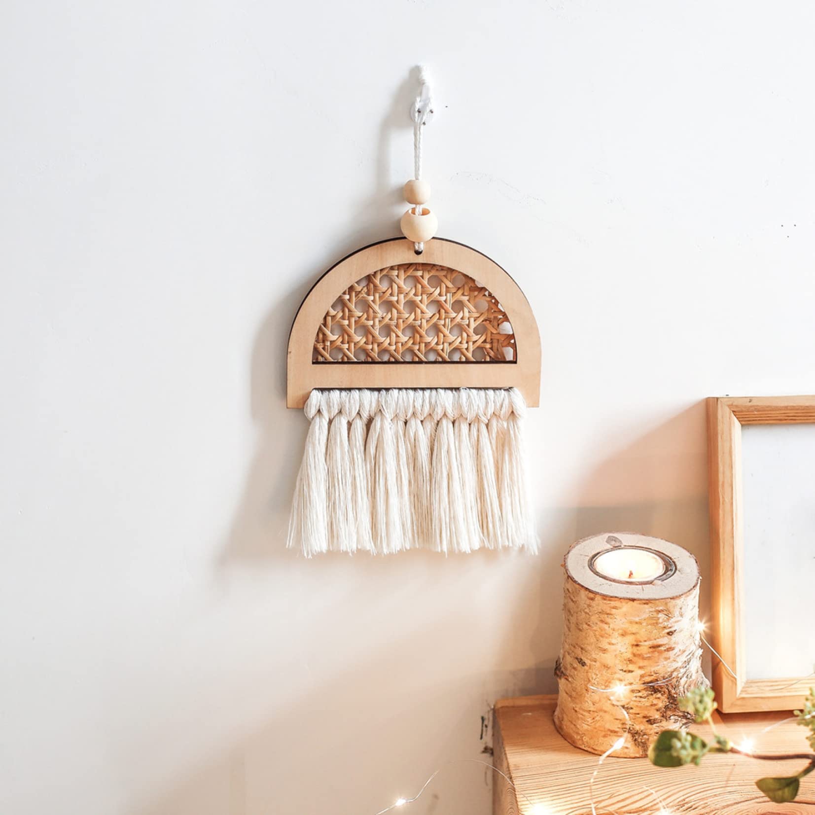 Handwoven Mini Macrame Boho Wall Hanging Decor - Natural Bamboo Tassel Art for Apartment, Bedroom & Living Room - Perfect for Boho, Farmhouse & Modern Home Decor Styles