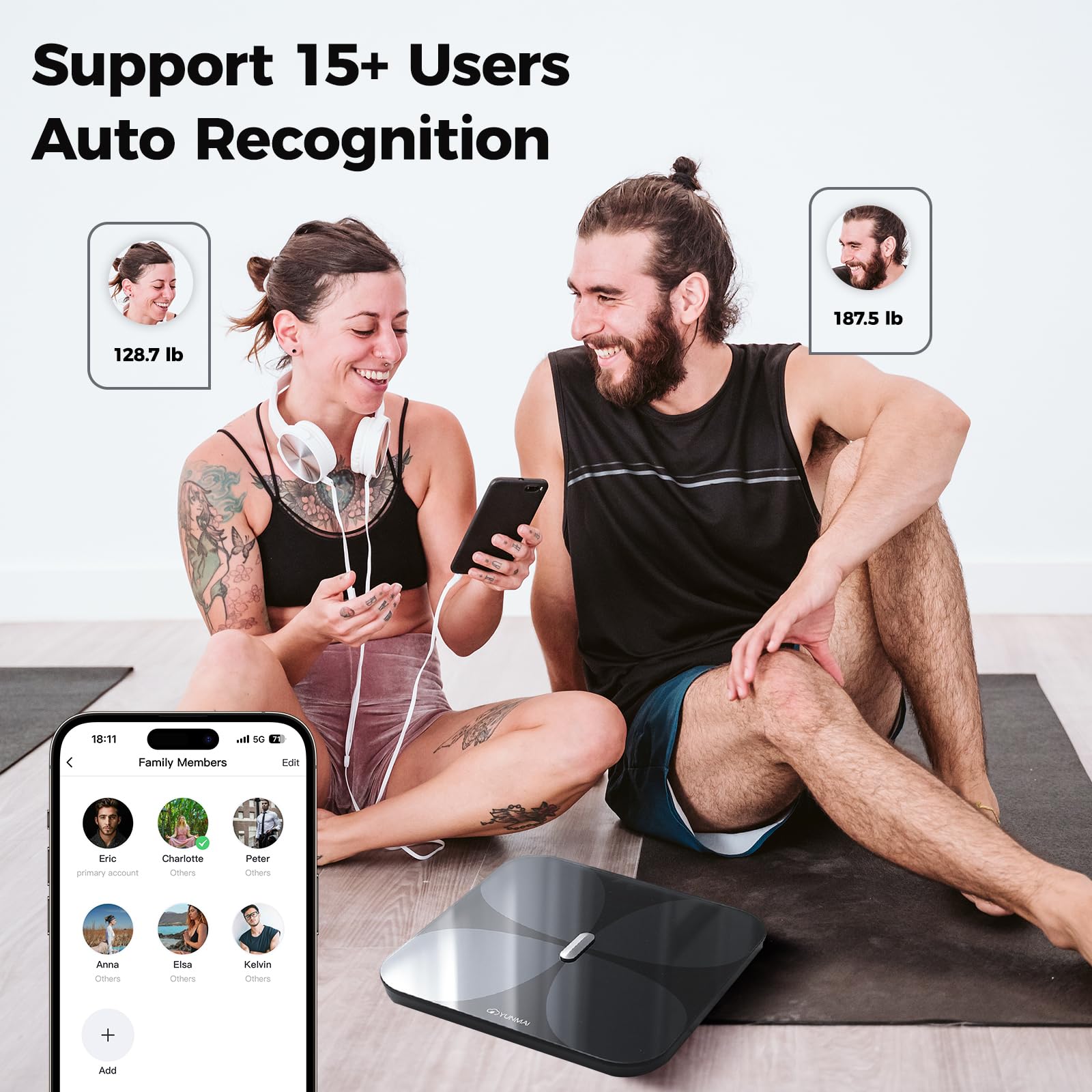 Yunmai Smart Body Composition Scale - Accurate Digital Bluetooth Bathroom Scale with BMI, Body Fat, Muscle Mass & 13 Health Metrics - Rechargeable, 400lb Capacity - Syncs with Apple Health - Perfect for Home Gym, Weight Loss Tracking & Fitness Enthusiasts