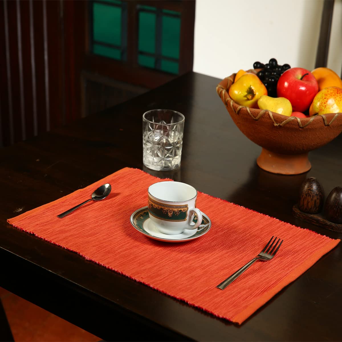 Premium Cotton Table Mat Set of 2 - Heat Resistant Dining Table Placemats for Kitchen & Dining Room - Stylish Orange Home Decor for Everyday Use & Dinner Parties